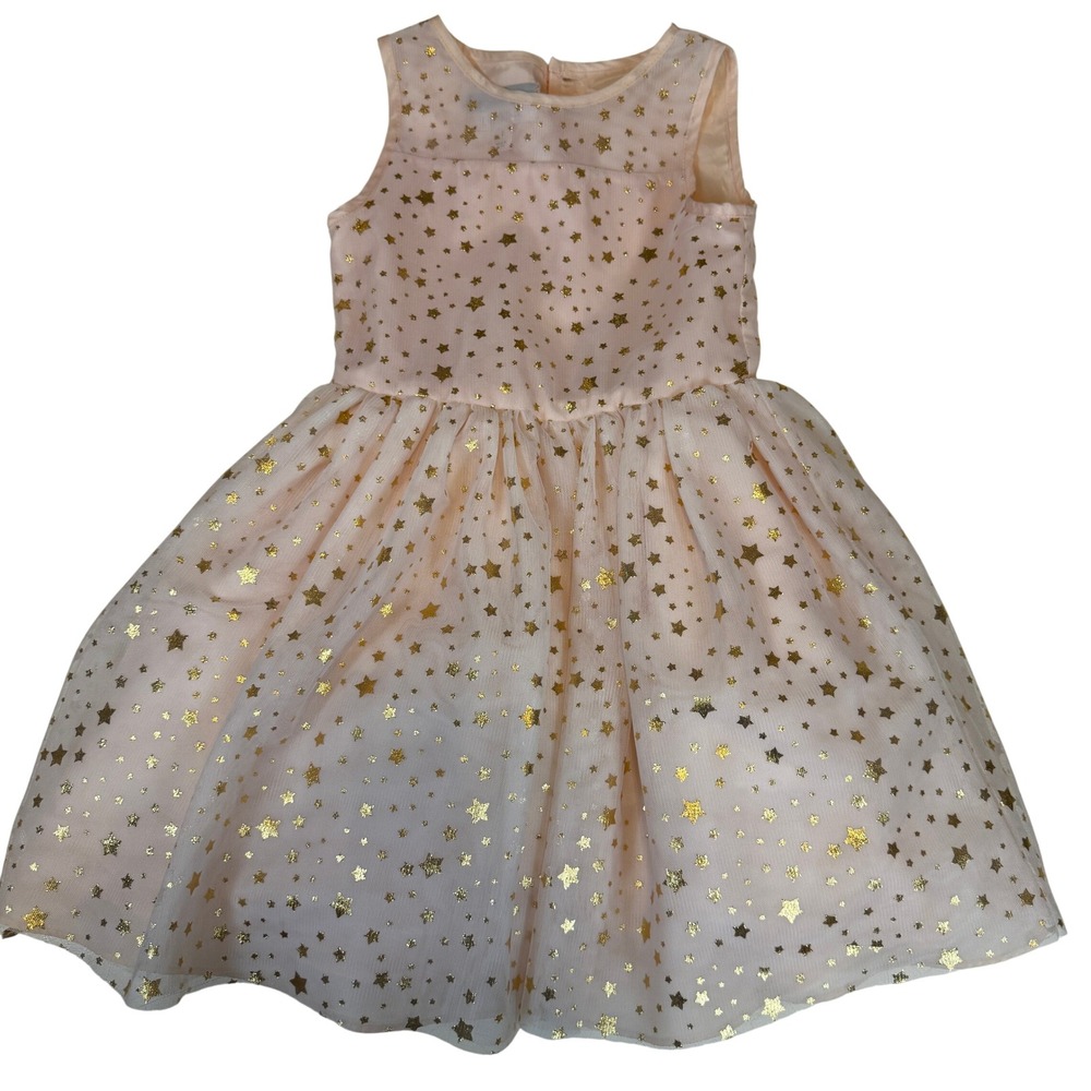 Pippa & Julie  Pastourelle Girls Peach Gold Foil Star Tulle Party Dress Size